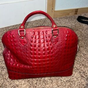 Moda in Pelle Red Croc-Embossed Genuine Leather Satchel Bag